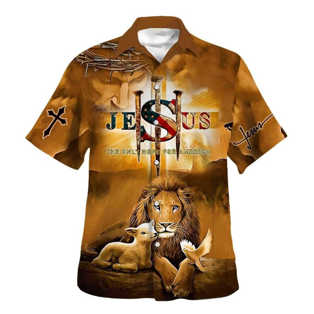 Jesus Lion And Lamb Christian The Only Hope for American Hawaiian Shirt For Men, Christian Hawaiian Shirt, Gift For Christian