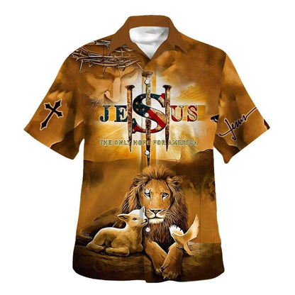 Jesus Lion And Lamb Christian The Only Hope for American Hawaiian Shirt For Men, Christian Hawaiian Shirt, Gift For Christian