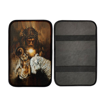 Jesus Lion And Lamb Cross Car Center Console Cover, Christian Car Armrest Accessories