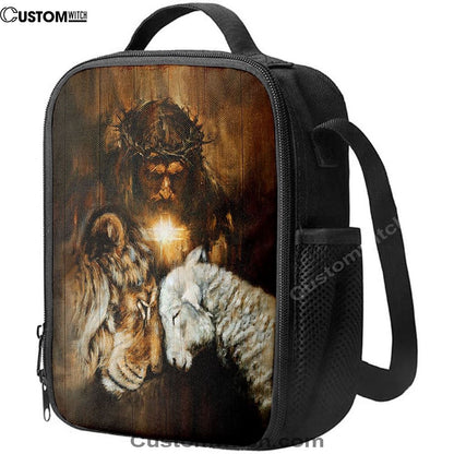 Jesus Lion And Lamb Cross Lunch Bag, Christian Lunch Box For School, Picnic