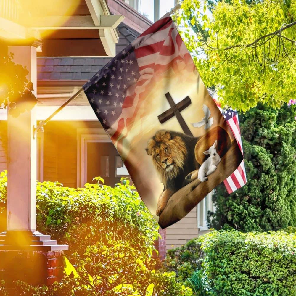 Jesus Lion And Lamb Holy Spirit House Flags, Christian Flag, Scripture Flag, Garden Banner