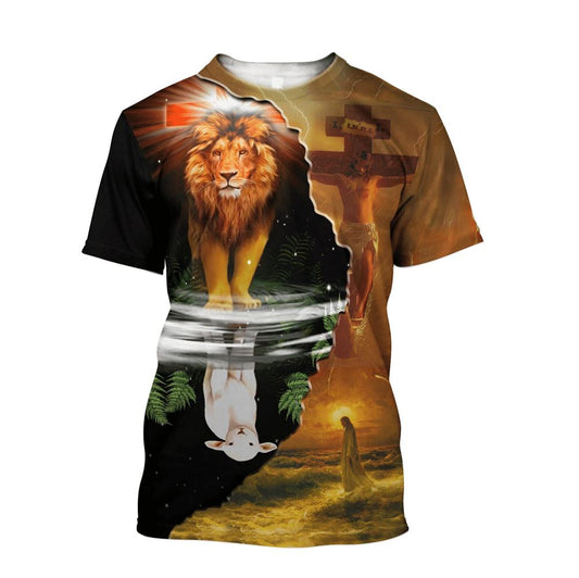 Jesus Lion And Lamb Jesus All Over Print 3D T Shirt For Men And Women, Christian T-Shirt, Faith Shirt