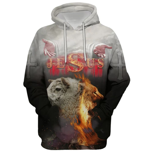 Jesus Lion And Lamb, The Hand Of Jesus Hoodie For Men & Women, God 3D Printed Hoodie, Christian Apparel Hoodies