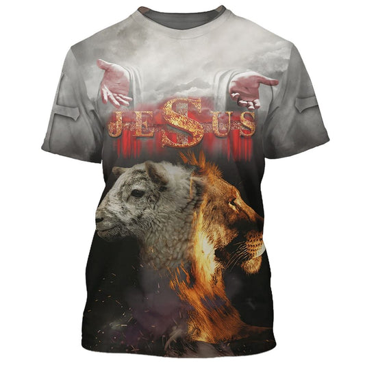 Jesus Lion And Sheep All Over Print 3D T Shirt For Men And Women, Christian T-Shirt, Faith Shirt