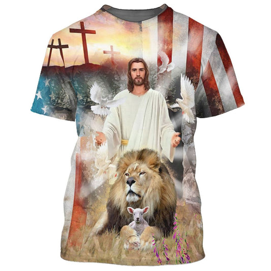 Jesus Lion And The Lamb 1 All Over Print 3D T Shirt For Men And Women, Christian T-Shirt, Faith Shirt