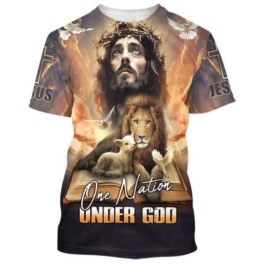 Jesus Lion And The Lamb All Over Print 3D T Shirt For Men And Women, Christian T-Shirt, Faith Shirt