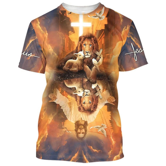 Jesus Lion And The Lamb Dove All Over Print 3D T Shirt For Men And Women, Christian T-Shirt, Faith Shirt