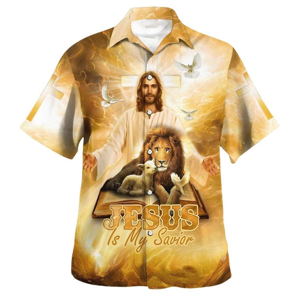 Jesus Lion And The Lamb Jesus Is My Savior Hawaiian Shirt For Men, Christian Hawaiian Shirt, Gift For Christian