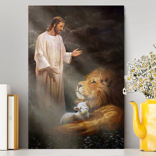 Jesus Lion And The Lambs Canvas Wall Art - Bible Verse Canvas Art - Inspirational Art - Christian Home Decor