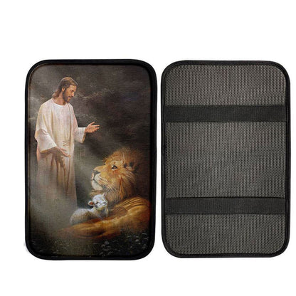 Jesus Lion And The Lambs Car Center Console Cover, God Car Armrest Accessories