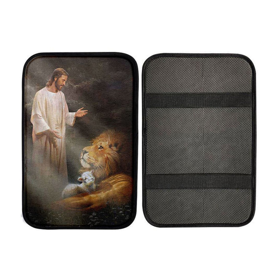 Jesus Lion And The Lambs Car Center Console Cover, God Car Armrest Accessories