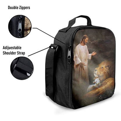Jesus Lion And The Lambs Lunch Bag, Christian Lunch Box For School, Picnic