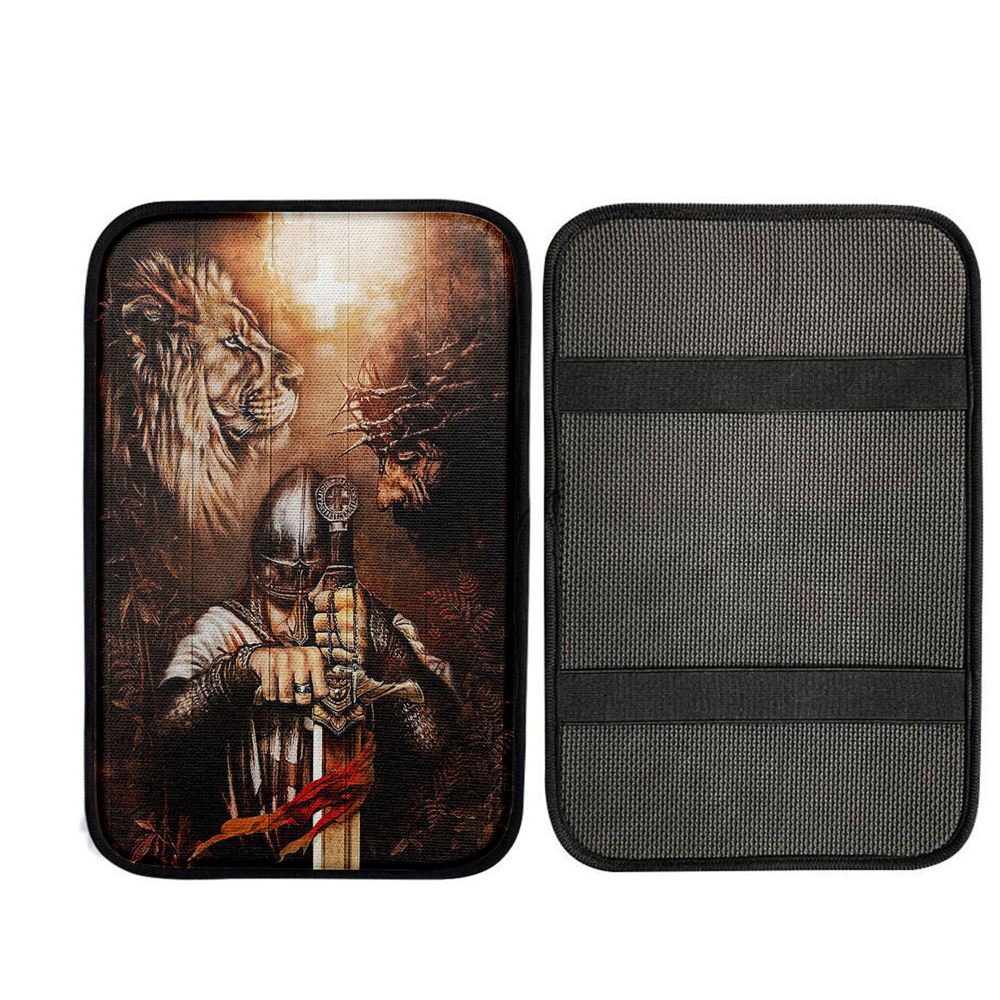 Jesus Lion And Warrior Car Center Console Cover, God Car Armrest Accessories