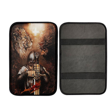 Jesus Lion And Warrior Car Center Console Cover, God Car Armrest Accessories