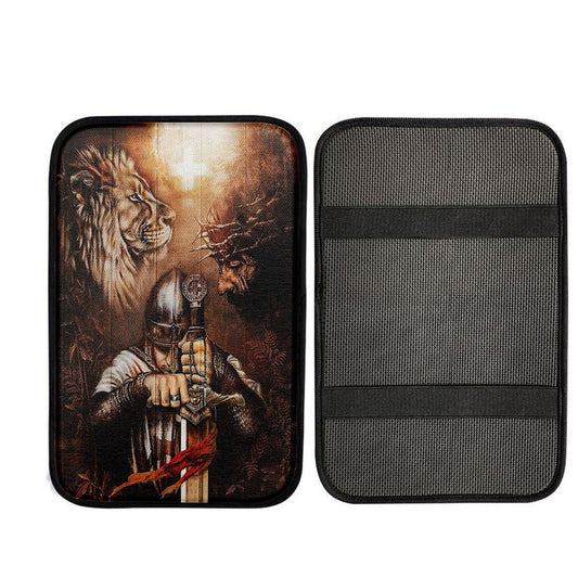 Jesus Lion And Warrior Car Center Console Cover, God Car Armrest Accessories