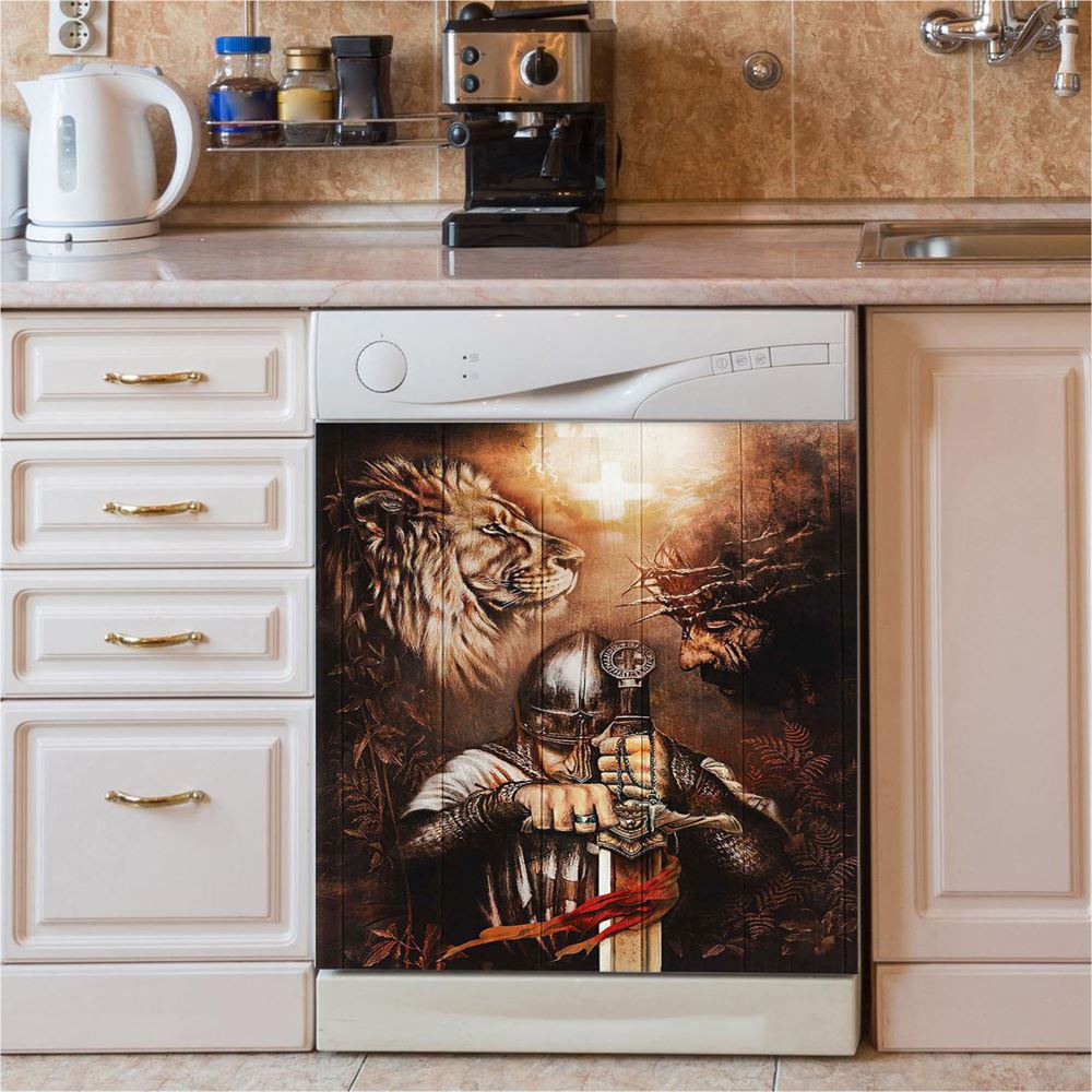 Jesus Lion And Warrior Dishwasher Cover, Christian Dishwasher Stickers, Bible Verse Kitchen Decor