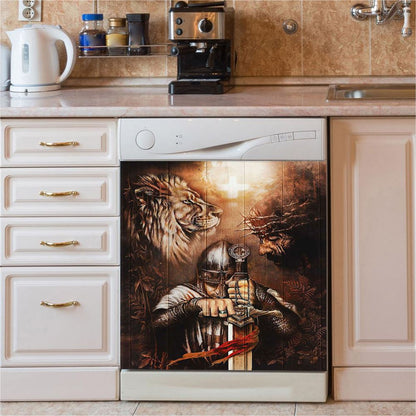 Jesus Lion And Warrior Dishwasher Cover, Christian Dishwasher Stickers, Bible Verse Kitchen Decor