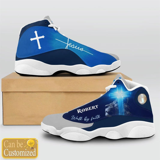 Jesus Lion Blue Walk By Faith Custom Name Jd13 Shoes For Man And Women, Christian Basketball Shoes, Gifts For Christian, God Shoes