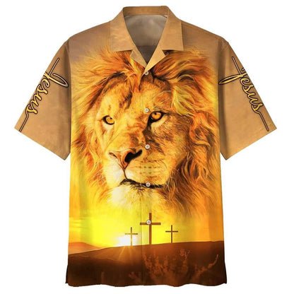 Jesus Lion Christian Cross For Believers Hawaiian Shirt For Men, Christian Hawaiian Shirt, Gift For Christian