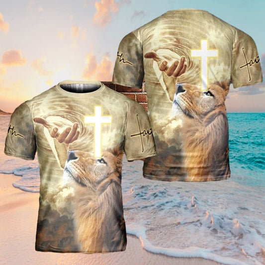 Jesus Lion Cross All Over Print 3D T Shirt For Men And Women, Christian T-Shirt, Faith Shirt
