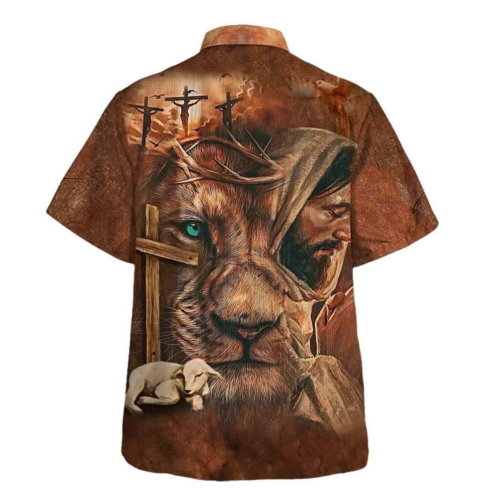 Jesus Lion Cross And The Lamb Christian Hawaiian Shirt For Men, Christian Hawaiian Shirt, Gift For Christian