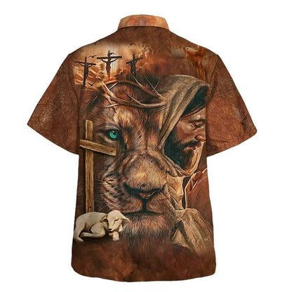Jesus Lion Cross And The Lamb Christian Hawaiian Shirt For Men, Christian Hawaiian Shirt, Gift For Christian