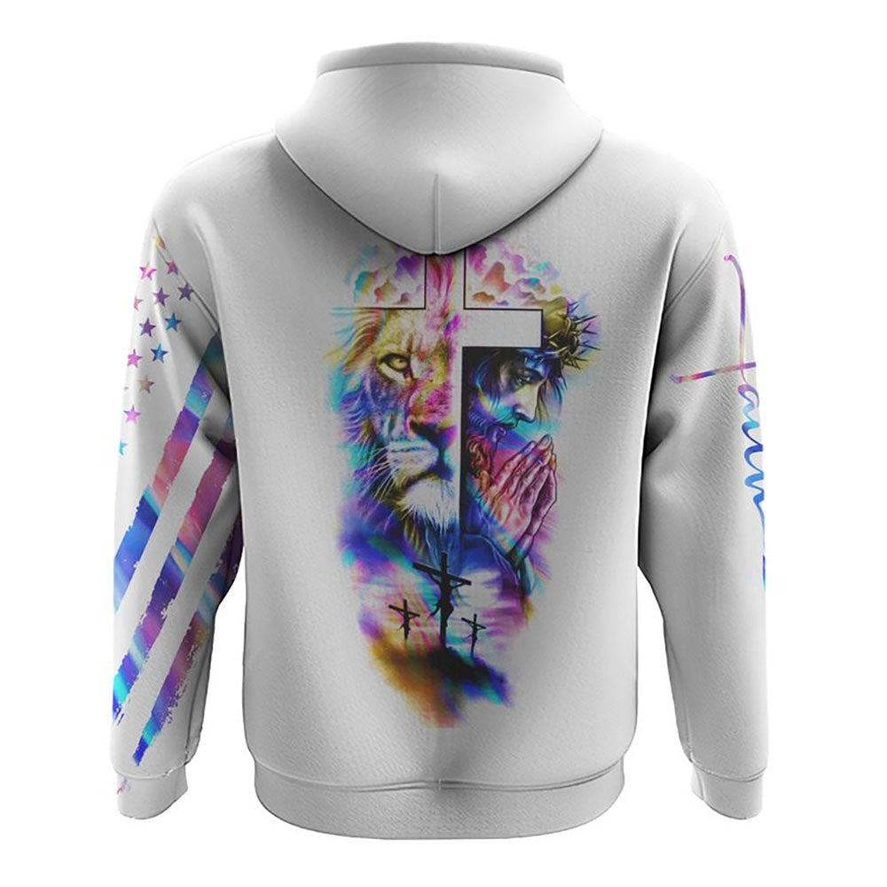 Jesus Lion Cross Colorful Flag All Over Print 3D Hoodie, Christian Hoodie, Christian Sweatshirt, Bible Verse Shirt