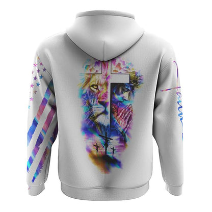 Jesus Lion Cross Colorful Flag All Over Print 3D Hoodie, Christian Hoodie, Christian Sweatshirt, Bible Verse Shirt