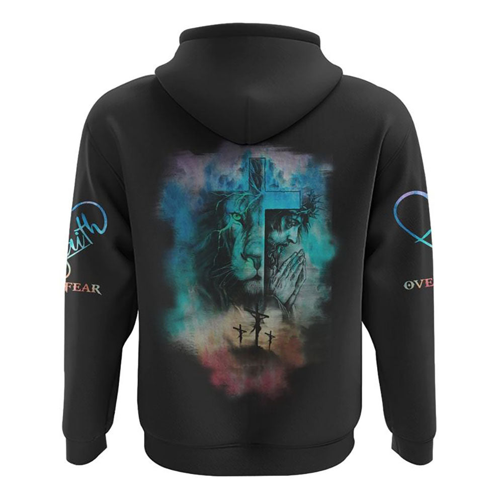 Jesus Lion Cross Colorful Watercolor All Over Print 3D Hoodie, Christian Hoodie, Christian Sweatshirt, Bible Verse Shirt