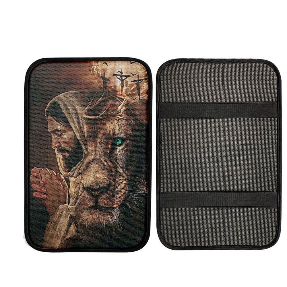 Jesus Lion Cross Eyes Half Jesus Half Lion Car Center Console Cover, Bible Car Armrest Pad, God Car Armrest Accessories