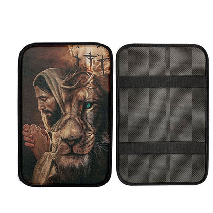 Jesus Lion Cross Eyes Half Jesus Half Lion Car Center Console Cover, Bible Car Armrest Pad, God Car Armrest Accessories