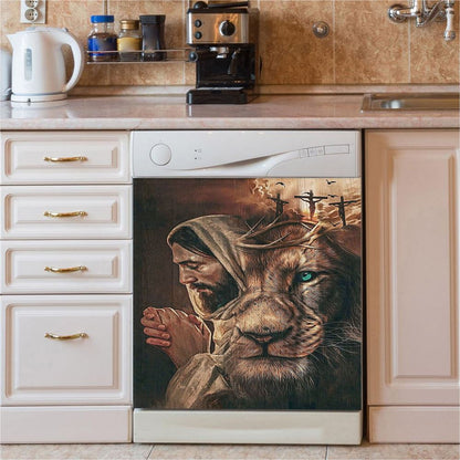 Jesus Lion Cross Eyes Half Jesus Half Lion Dishwasher Cover, Jesus Dishwasher Stickers, Christian Kitchen Decor