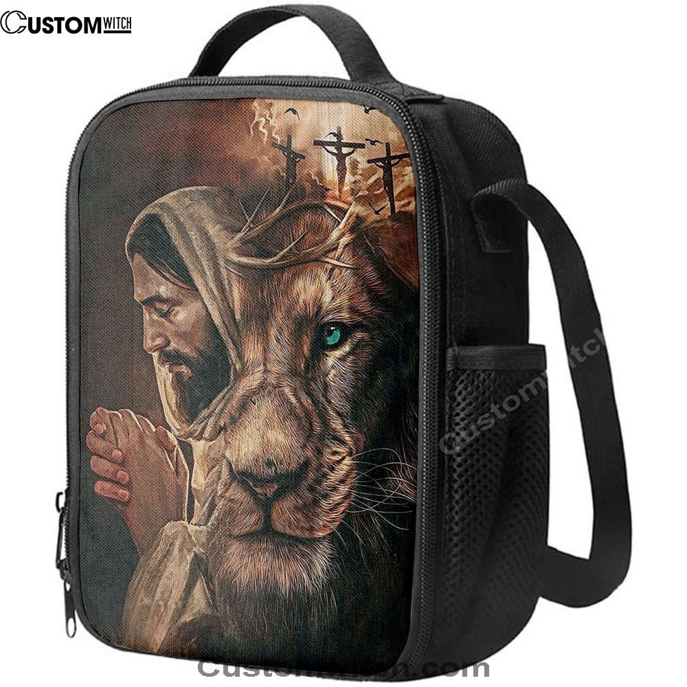 Jesus Lion Cross Eyes Half Jesus Half Lion Lunch Bag, Christian Lunch Box For School, Picnic