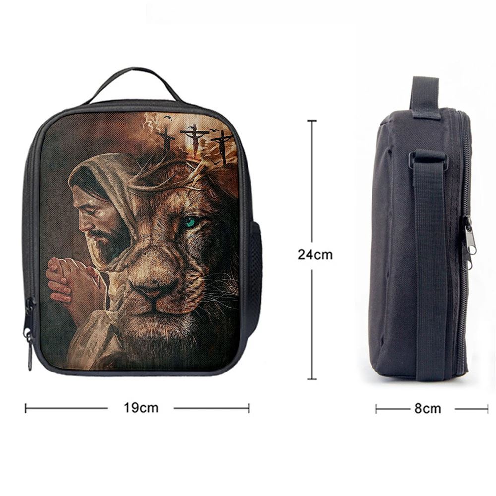 Jesus Lion Cross Eyes Half Jesus Half Lion Lunch Bag, Christian Lunch Box For School, Picnic