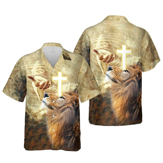 Jesus Lion Cross Religious Christian Cross Faith Hawaiian Shirt For Men, Christian Hawaiian Shirt, Gift For Christian