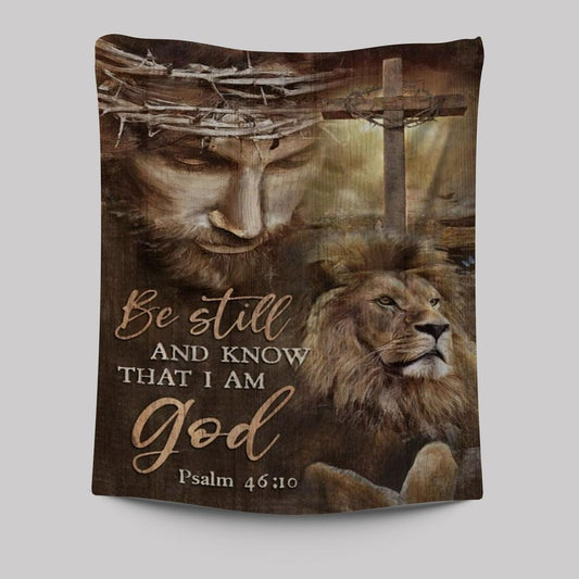 Jesus, Lion Drawing, Cross, Be Still And Know That I Am God Tapestry