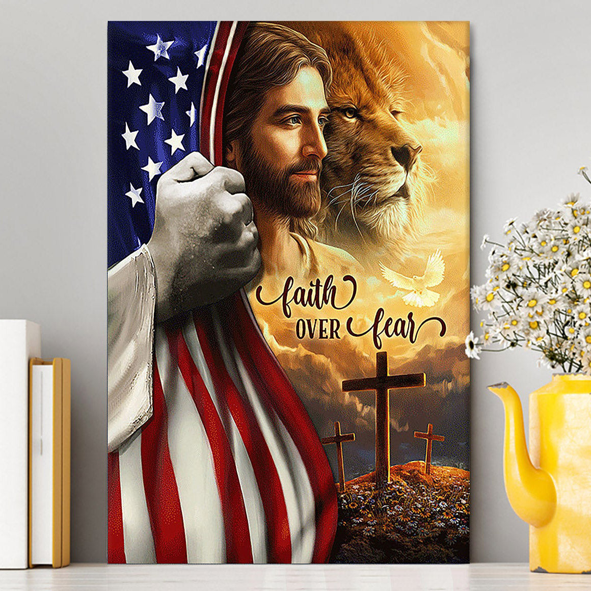 Jesus Lion Faith Over Fear Canvas Wall Art - Christian Canvas Prints - Bible Verse Canvas Art