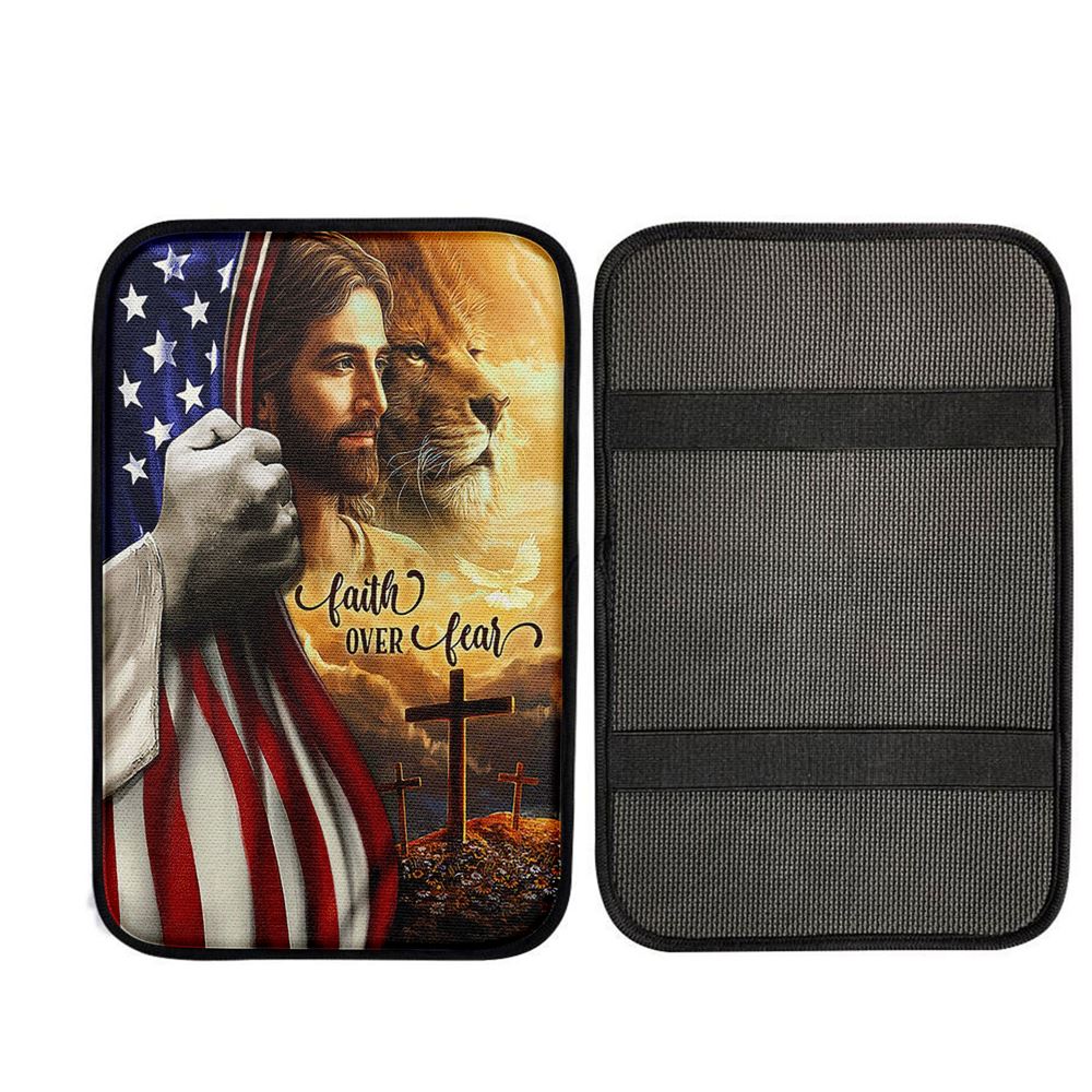 Jesus Lion Faith Over Fear Car Center Console Cover, God Car Armrest Accessories