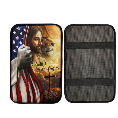 Jesus Lion Faith Over Fear Car Center Console Cover, God Car Armrest Accessories