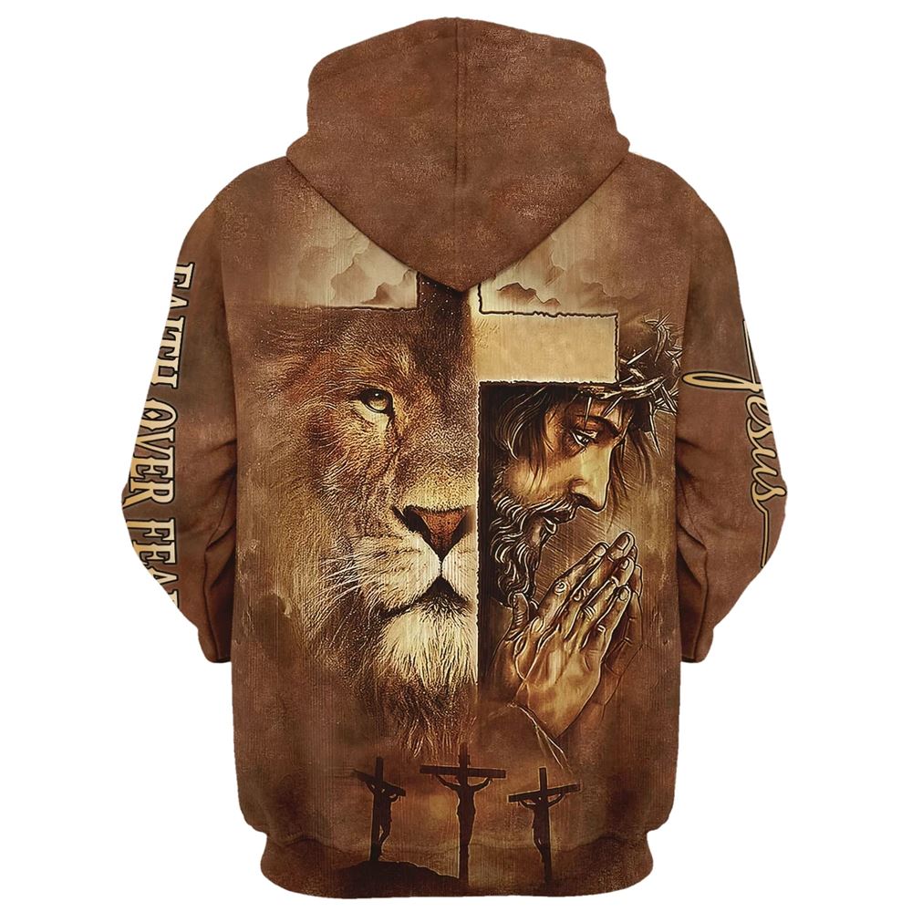 Jesus Lion Faith Over Fear Hoodie For Men & Women, God 3D Printed Hoodie, Christian Apparel Hoodies