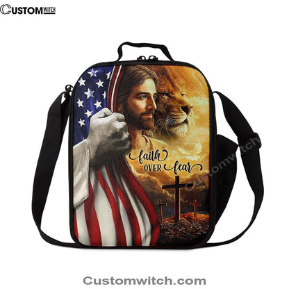 Jesus Lion Faith Over Fear Lunch Bag, Christian Lunch Box For School, Picnic