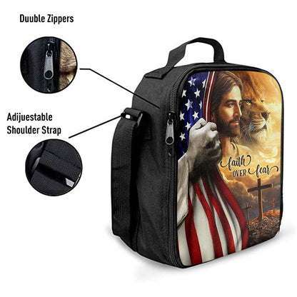 Jesus Lion Faith Over Fear Lunch Bag, Christian Lunch Box For School, Picnic