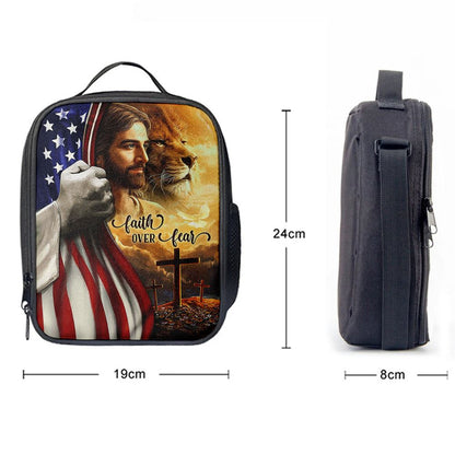 Jesus Lion Faith Over Fear Lunch Bag, Christian Lunch Box For School, Picnic