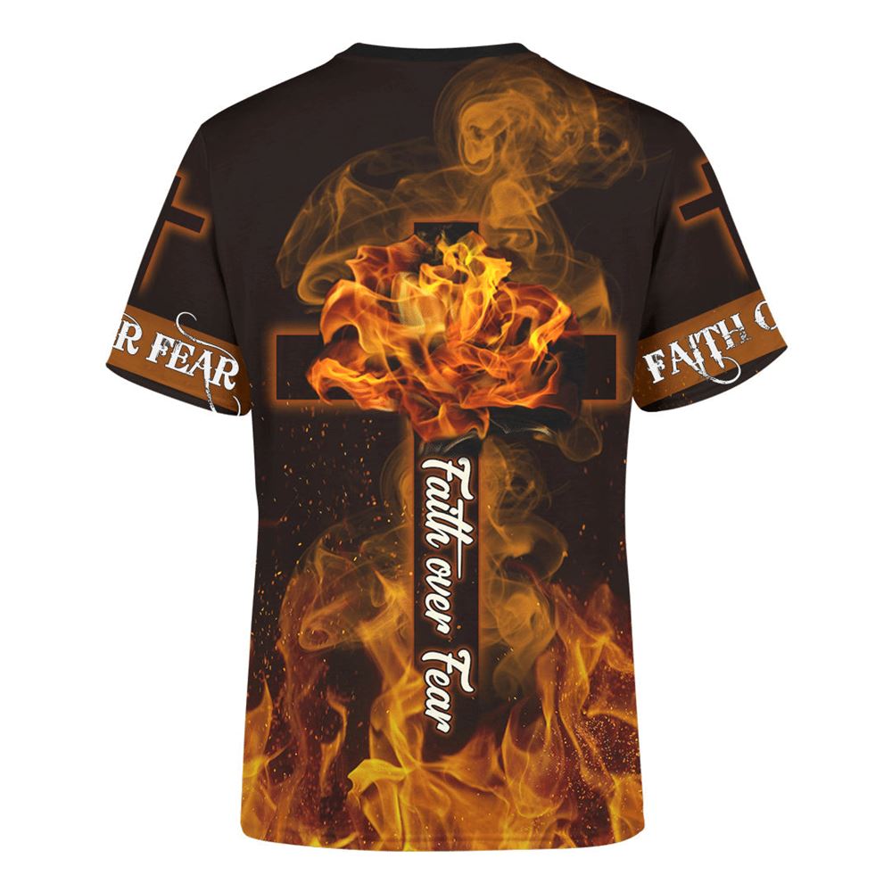 Jesus Lion Fire Faith Over Fear All Over Print 3D T Shirt For Men And Women, Christian T-Shirt, Faith Shirt