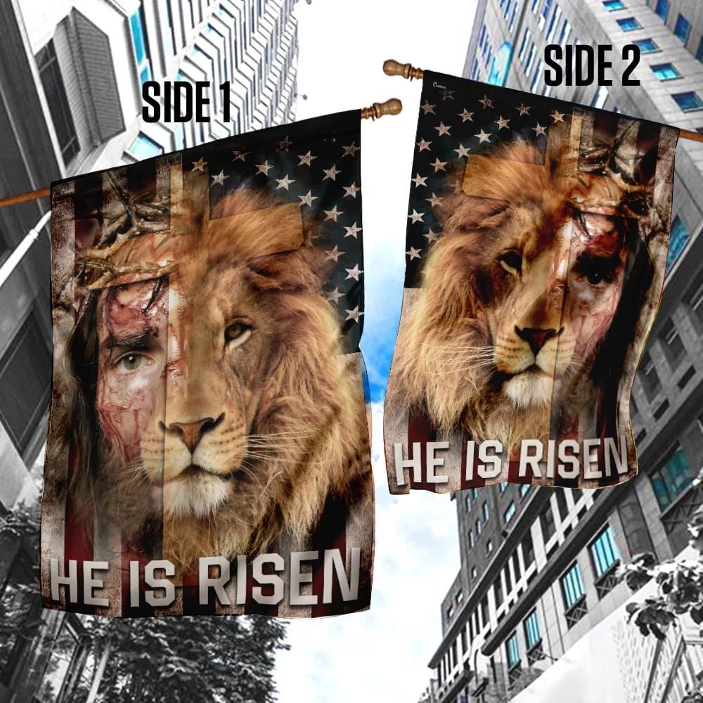 Jesus Lion He Is Risen Lion American US House Flag, Christian Flag, Christian Flag, Scripture Flag, Garden Banner