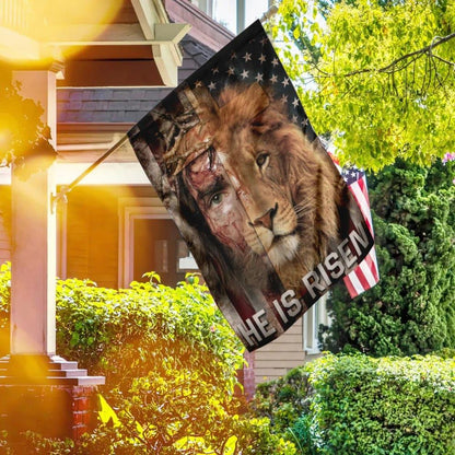 Jesus Lion He Is Risen Lion American US House Flag, Christian Flag, Christian Flag, Scripture Flag, Garden Banner