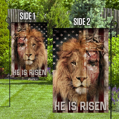 Jesus Lion He Is Risen Lion American US House Flag, Christian Flag, Christian Flag, Scripture Flag, Garden Banner