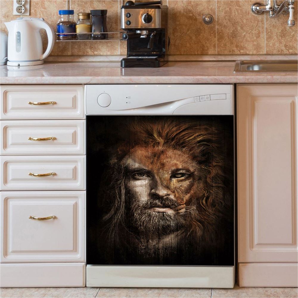 Jesus Lion Head Dishwasher Cover, Jesus Portrait Dishwasher Stickers, Christian Kitchen Decor