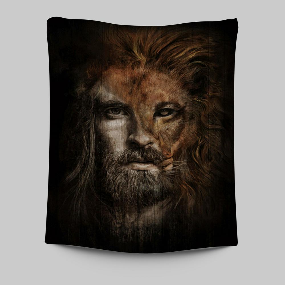 Jesus Lion Head Wall Art Tapestry - Jesus Portrait Tapestry Prints - Christian Wall Art
