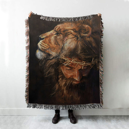 Jesus Lion Head Woven Throw Blanket - Jesus Woven Blanket Pictures - Christian Woven Throw Blanket